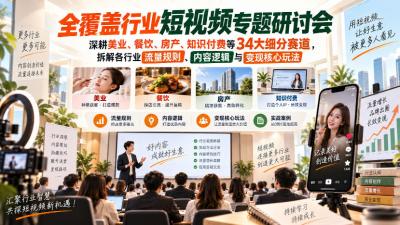 短视频专题研讨会,深耕美业、餐饮、房产、知识付费等34大细分赛道,拆解各行业流量规则、内容逻辑与变现核心玩法(更新1011)