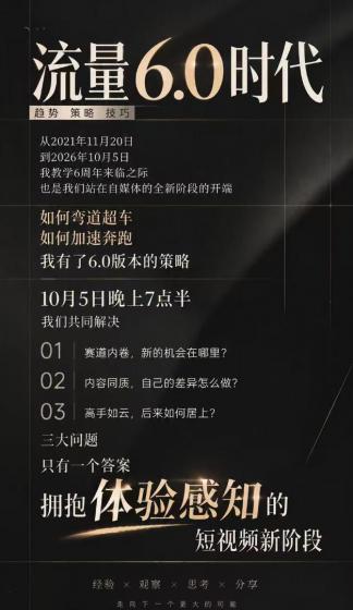 流量6.0时代直播课2026年10月，流量6.0时代的趋势、策略、技巧，2027年前，你的IP能否做起来，本场直播就是你的转折点​(更新1012)