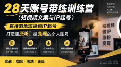 28天账号带练训练营(短视频文案与IP起号),直接落地短视频IP起号,打造能涨粉、能变现的个人账号