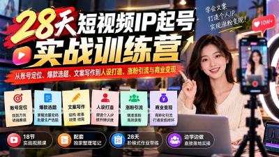 28天短视频IP起号实战训练营:从账号定位、爆款选题、文案写作到人设打造、涨粉引流与商业变现
