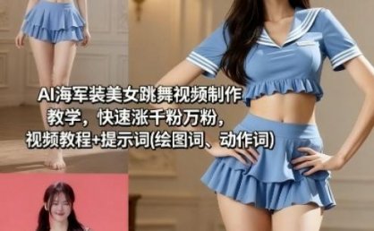 AI海军装美女跳舞视频制作教学，快速涨千粉万粉，视频教程+提示词(绘图词、动作词)