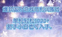 爆款国外游戏高利润搬砖项目,单机轻松1k+,新手小白也可入手【揭秘】