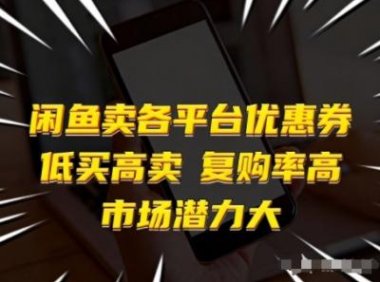 闲鱼卖各平台优惠券,低买高卖,复购率高,市场潜力大
