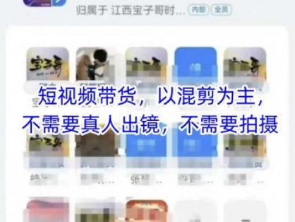 宝子哥头部团队短视频带货，以混剪为主，不需要真人出镜，不需要拍摄【更新12月】