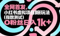 全网首发,小红书虚拟项目新玩法(指数测试),0粉丝日入1k+,整个玩法完整拆解!