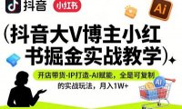 抖音大V博主小红书掘金实战教学，开店带货-IP打造-AI赋能，全是可复制的实战玩法，月入1W+