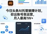 今日头条AI托管躺賺计划，你出账号我运营，月入最高1W+【揭秘】