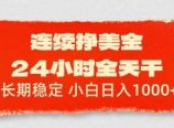 连续挣美金，24小时全天干，长期稳定，小白日入1000+