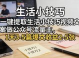 一键提取生活小技巧视频文案做公众号流量主,1天3-5篇爆文收益2-5张