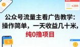 公众号流量主看广告撸收益,操作简单,一天收益几十米,纯0撸项目