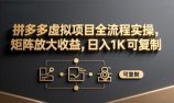 拼多多虚拟项目全流程实操,矩阵放大收益,日入 1K 可复制