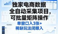 独家电商数据全自动采集项目，可批量矩阵操作，单窗口日入3张+，稀缺玩法闭眼入【揭秘】