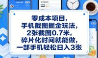 零成本项目，手机截图掘金玩法，2张截图0.7米，碎片化时间就能做，一部手机轻松日入3张【揭秘】