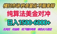 2026美金掘金新风口-纯算法对冲震撼上线！日入1500-6000+，长久合规稳健，轻松摆脱死工资