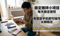 稳定搬砖小项目,每天稳定提现,有智能手机即可操作