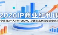 2026IP商业红利课:1个项目3个人1年1000W,小团队高利润变现全流程