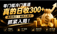 零成本冷门赛道，真的日300+真风口，做得人极少！赶紧入局，超级简单！